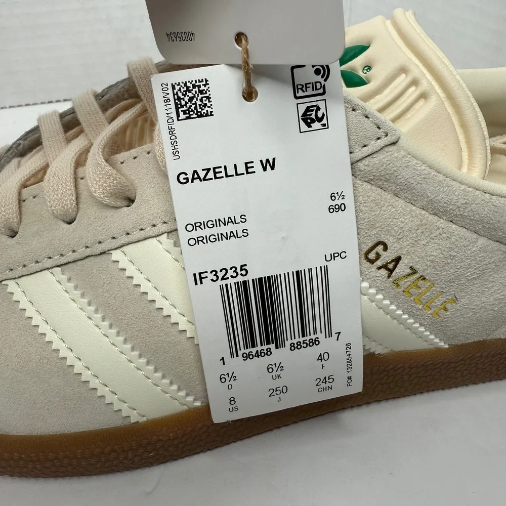 Adidas Gazelle W Womens 8 Wonder White Green IF3235 Suede Gum Sole Sneakers - Picture 9 of 13